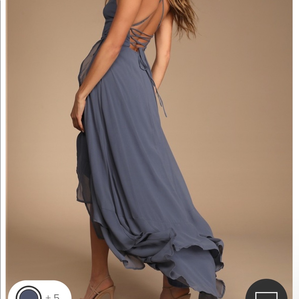 In Love Forever Granite Blue Lace-Up High-Low Maxi Dress